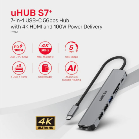 UNITEK USB-C 7in1 UNIVERSAL DOCK STATION (H1118A)