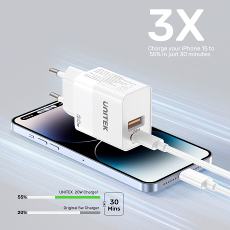 Unitek 20W Hızlı Şarj Adaptörü 1*USB-C (P1124ABK-EU)