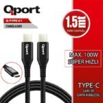 QPORT Q-TYPE-C1 1.5 METRE TYPE-C 100W PD ŞARJ VE DATA KABLOSU