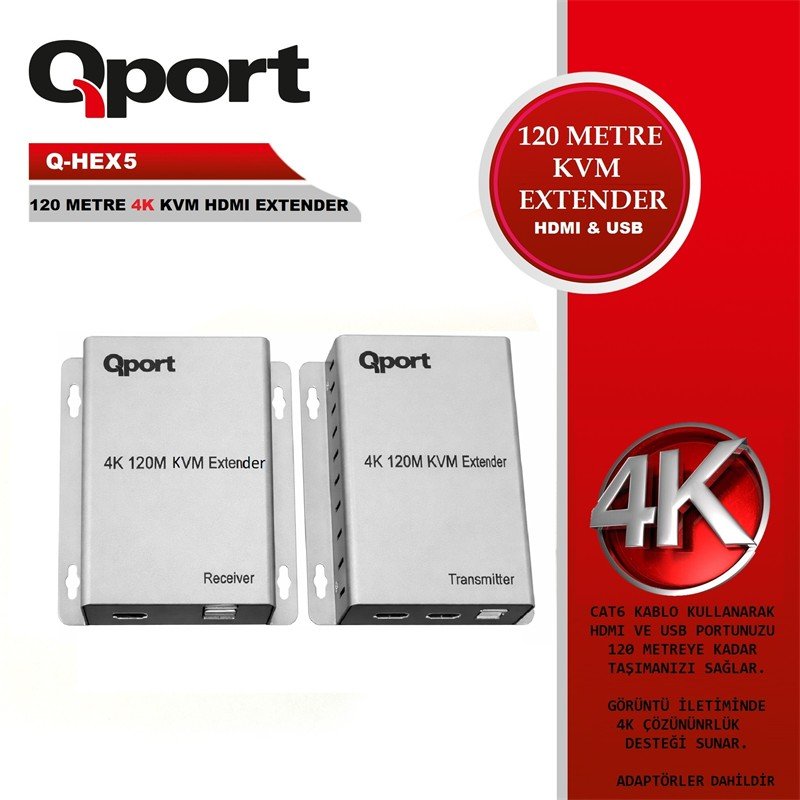 TK230QPT0036_78812 QPORT Q-HEX5 KVM 4K HDMI EXTENDER CAT6 120M 2 Lİ PAKET - Görsel 1