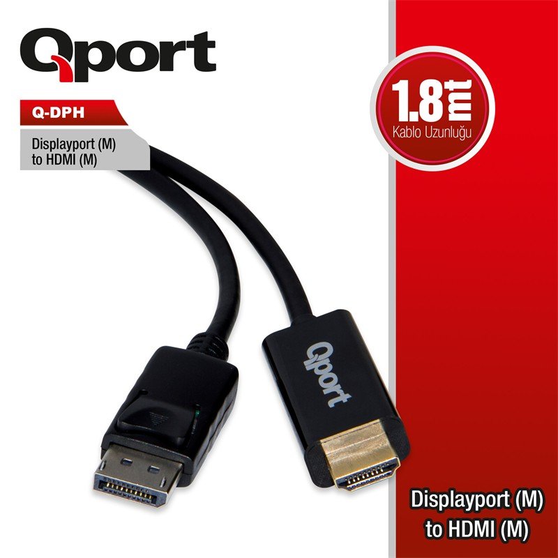 TK230QPT0039_78819 QPORT Q-DPH DISPLAY PORT(M) TO HDMI(M) 1.80 METRE ÇEVİRİCİ KABLO - Görsel 1